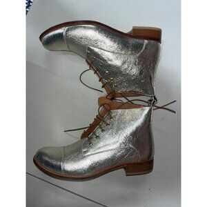 Elegant Gold Lace-Up Ankle Boots